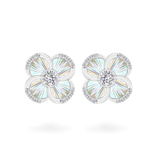 Hoa tai vàng trắng 14K gắn kim cương DOJI AFER400220F2DA1