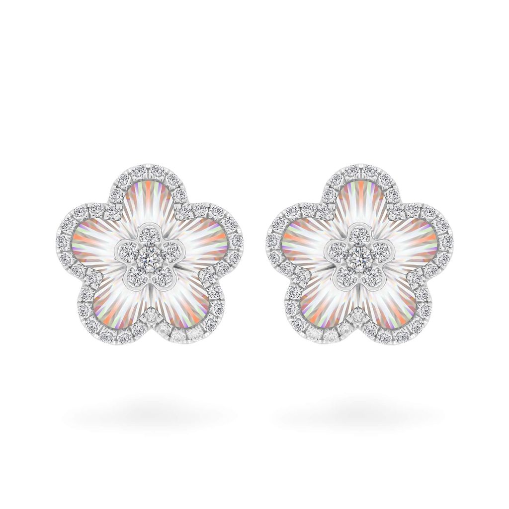 Hoa tai vàng trắng 14K gắn kim cương DOJI AFER400234F2DA1 