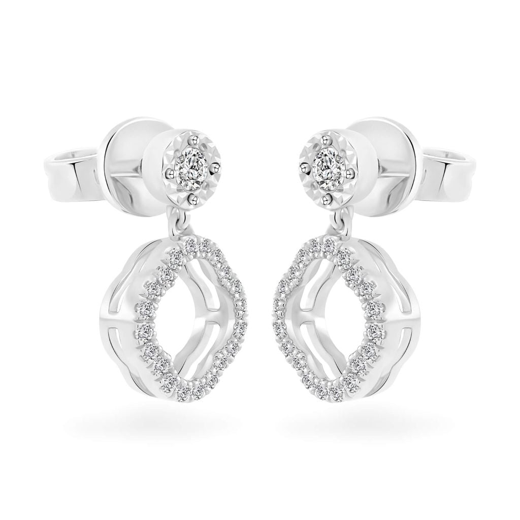 Hoa tai vàng trắng 14K gắn kim cương DOJI AFER600112F2DA1 