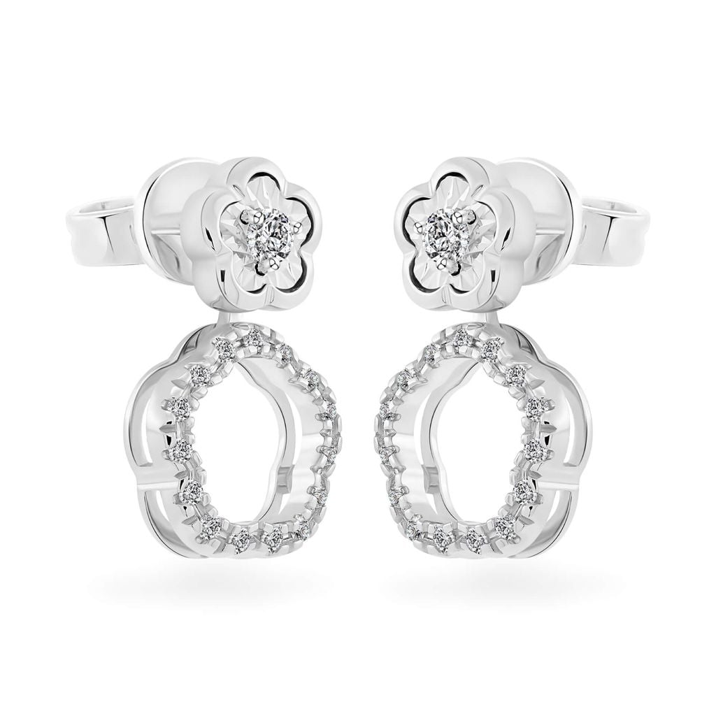 Hoa tai vàng trắng 14K gắn kim cương DOJI AFER600113F2DA1 