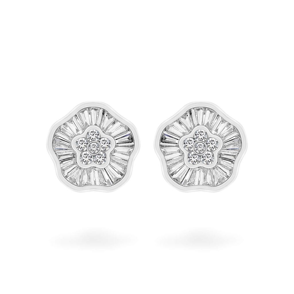 Hoa tai vàng trắng 14K gắn kim cương DOJI AFER700122F2DA1 