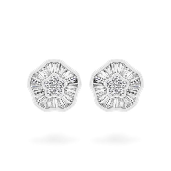 Hoa tai vàng trắng 14K gắn kim cương DOJI AFER700122F2DA1