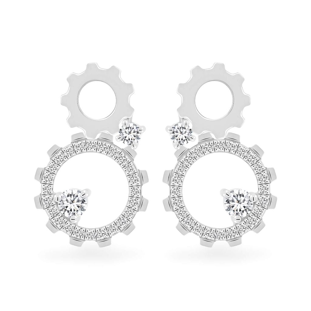 Hoa tai vàng trắng 14K gắn kim cương DOJI AFER800021F2DA1 