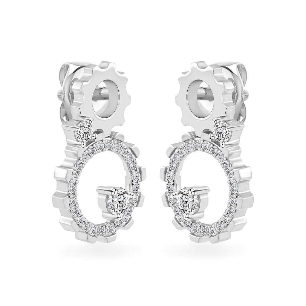 Hoa tai vàng trắng 14K gắn kim cương DOJI AFER800021F2DA1 