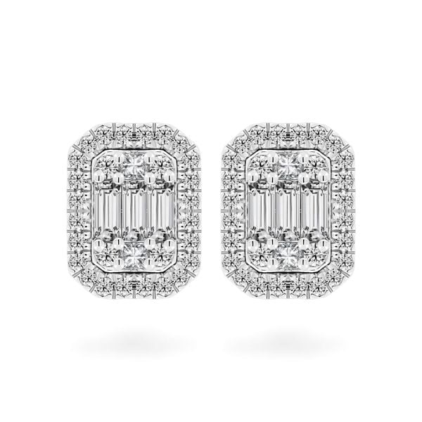 Hoa tai vàng trắng 14K gắn kim cương DOJI AFER800038F2DA1