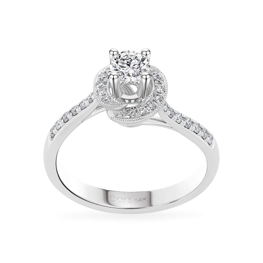 Nhẫn đính hôn vàng trắng 14K gắn kim cương DOJI AFRE000032F2NN1 