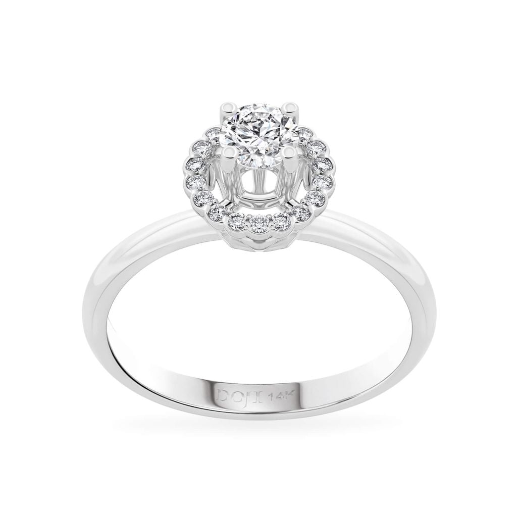Nhẫn đính hôn vàng trắng 14K gắn kim cương DOJI AFRE000033F2NN1 
