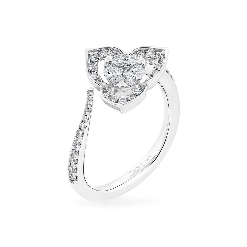 Nhẫn vàng trắng 14K gắn kim cương DOJI AFRR000215F2DA1 
