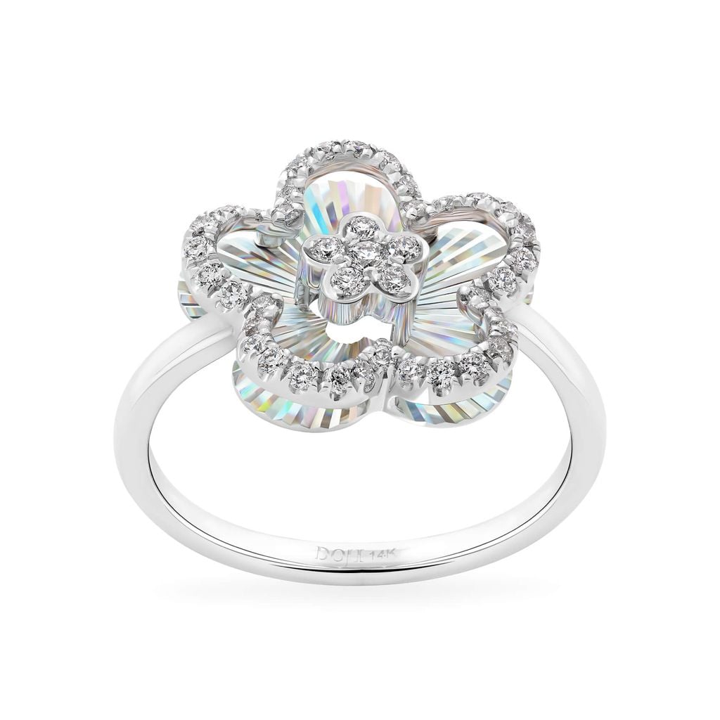 Nhẫn vàng trắng 14K gắn kim cương DOJI AFRR400234F2DA1 