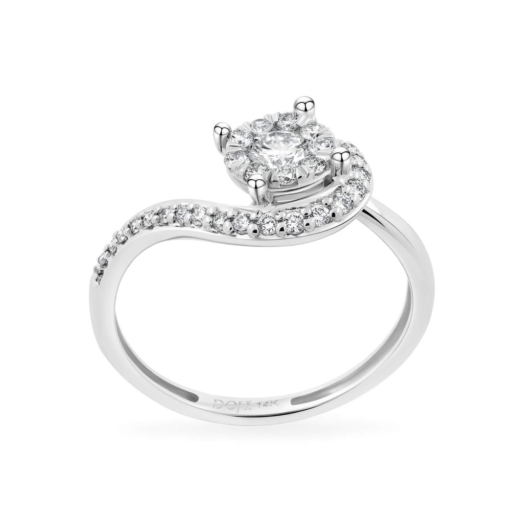 Nhẫn vàng trắng 14K gắn kim cương DOJI AFRR700001F2DA1 