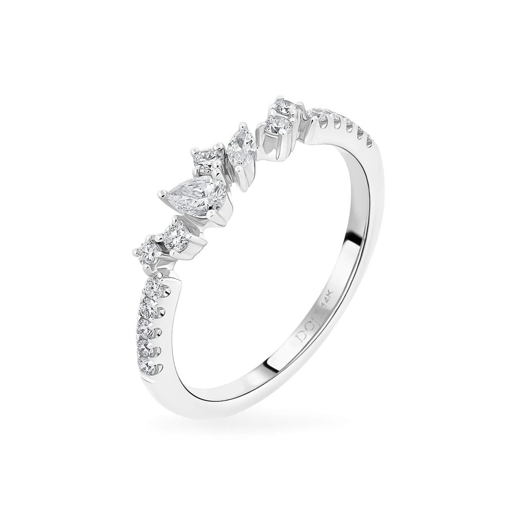 Nhẫn vàng trắng 14K gắn kim cương DOJI AFRR800043F2DA1 
