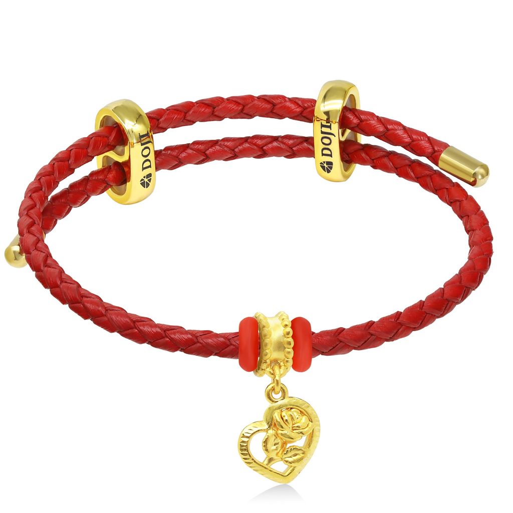 Vòng charm trái tim hoa hồng vàng 24K DOJI BCB5001900A1XX1 