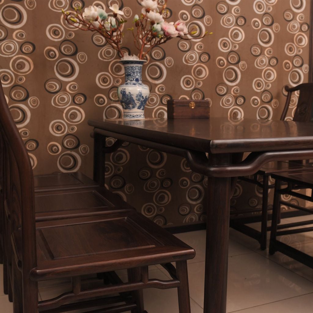 Bộ Bàn Ăn Chân Tròn 6 Ghế - Gỗ Chiêu Liêu - B013