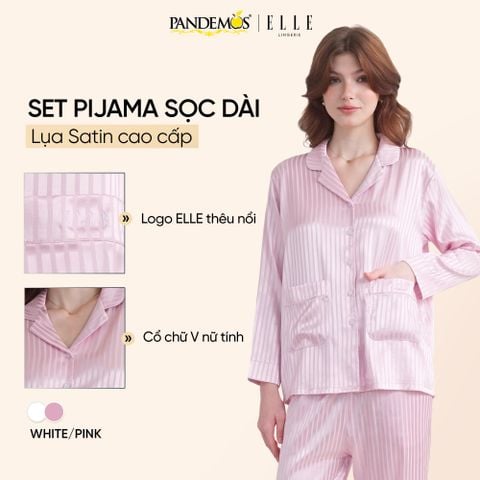  Bộ đồ ngủ Pijama lụa sọc dài tay ELLE Pandemos sọc dài thanh lịch, nhẹ nhàng LD2507 