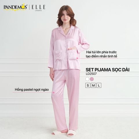  Bộ đồ ngủ Pijama lụa sọc dài tay ELLE Pandemos sọc dài thanh lịch, nhẹ nhàng LD2507 