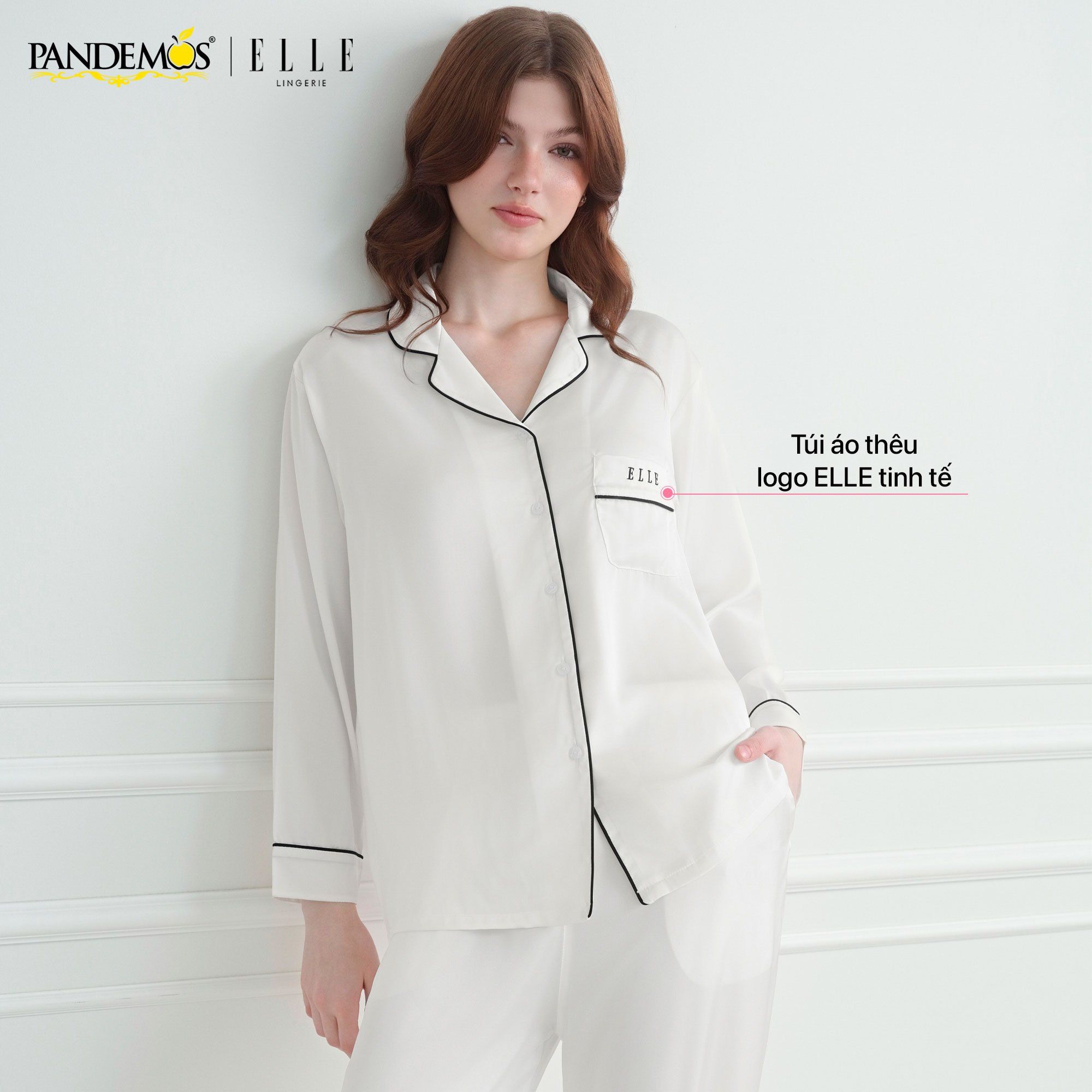  Đồ ngủ lụa Pijama dài tay cao cấp ELLE Pandemos LD2508 
