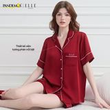  Đồ ngủ nữ tay ngắn ELLE Pandemos lụa trơn cao cấp LD2509 