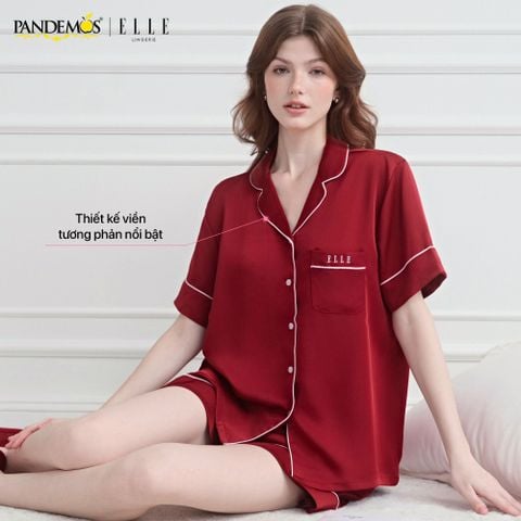  Đồ ngủ nữ tay ngắn ELLE Pandemos lụa trơn cao cấp LD2509 