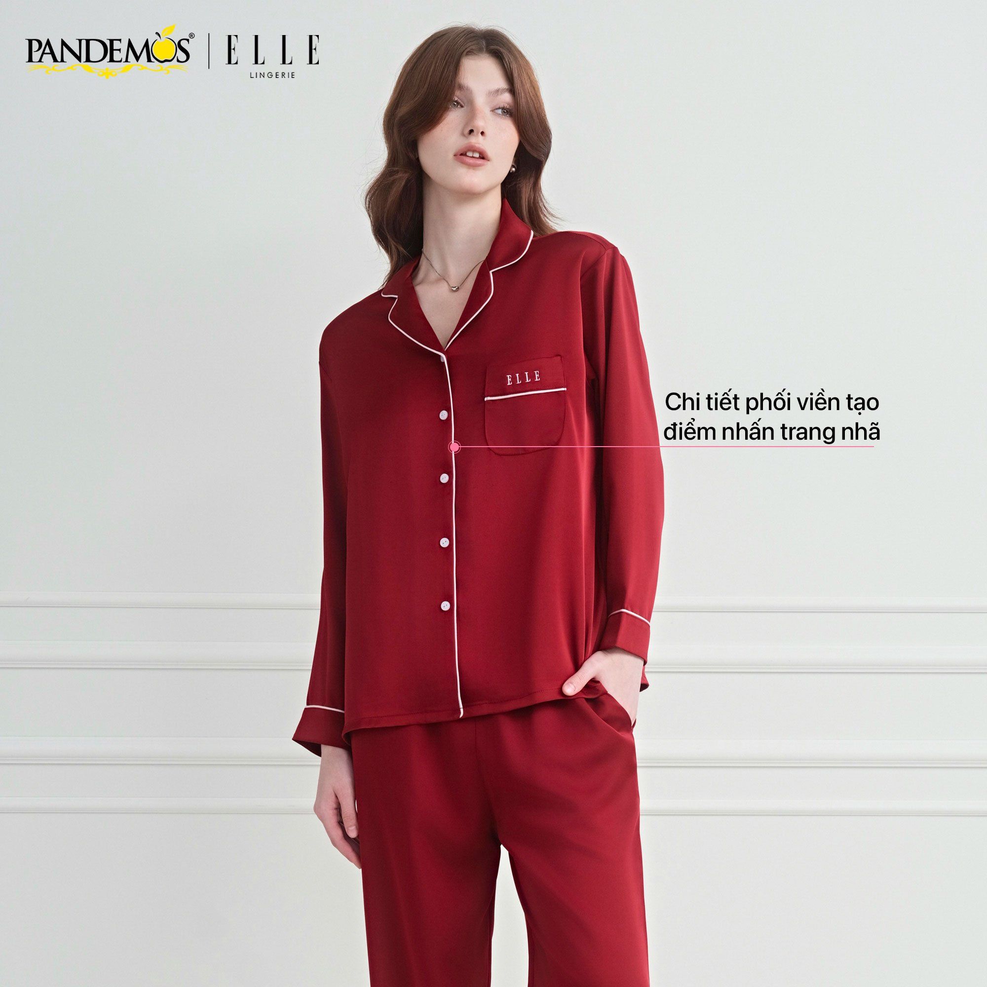  Đồ ngủ lụa Pijama dài tay cao cấp ELLE Pandemos LD2508 