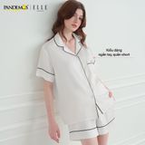  Đồ ngủ nữ tay ngắn ELLE Pandemos lụa trơn cao cấp LD2509 