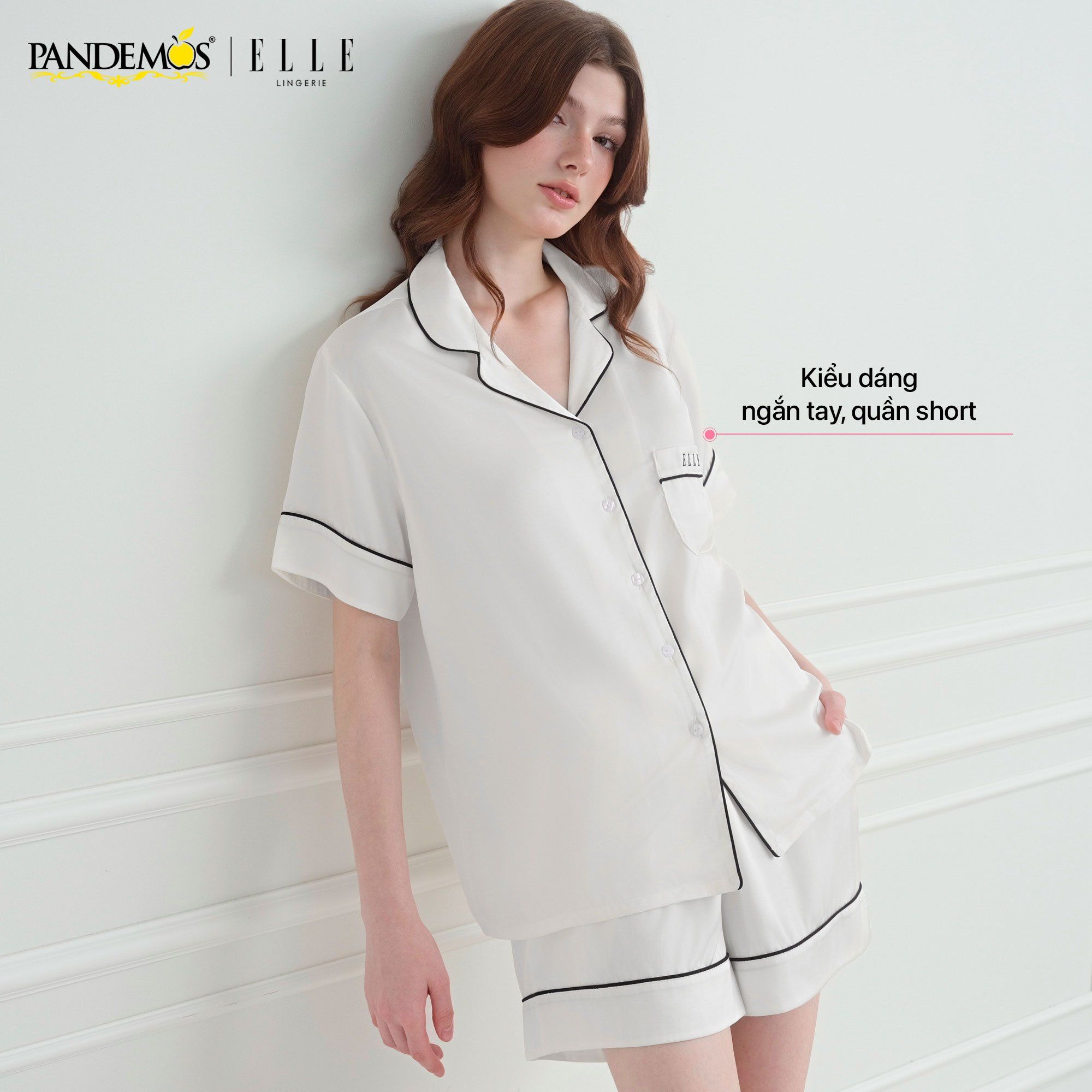  Đồ ngủ nữ tay ngắn ELLE Pandemos lụa trơn cao cấp LD2509 