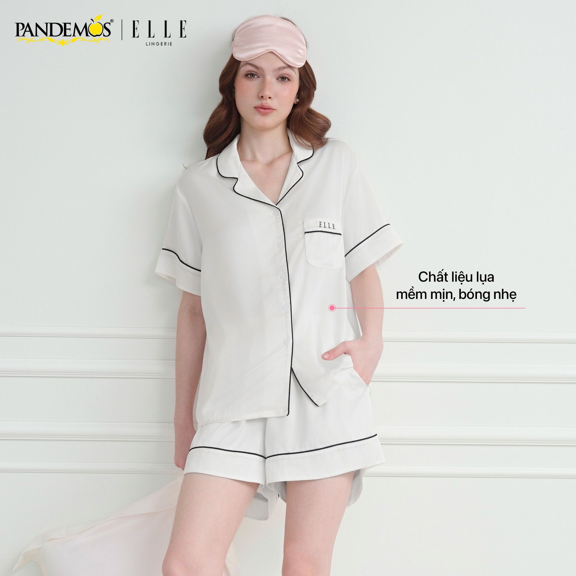  Đồ ngủ nữ tay ngắn ELLE Pandemos lụa trơn cao cấp LD2509 