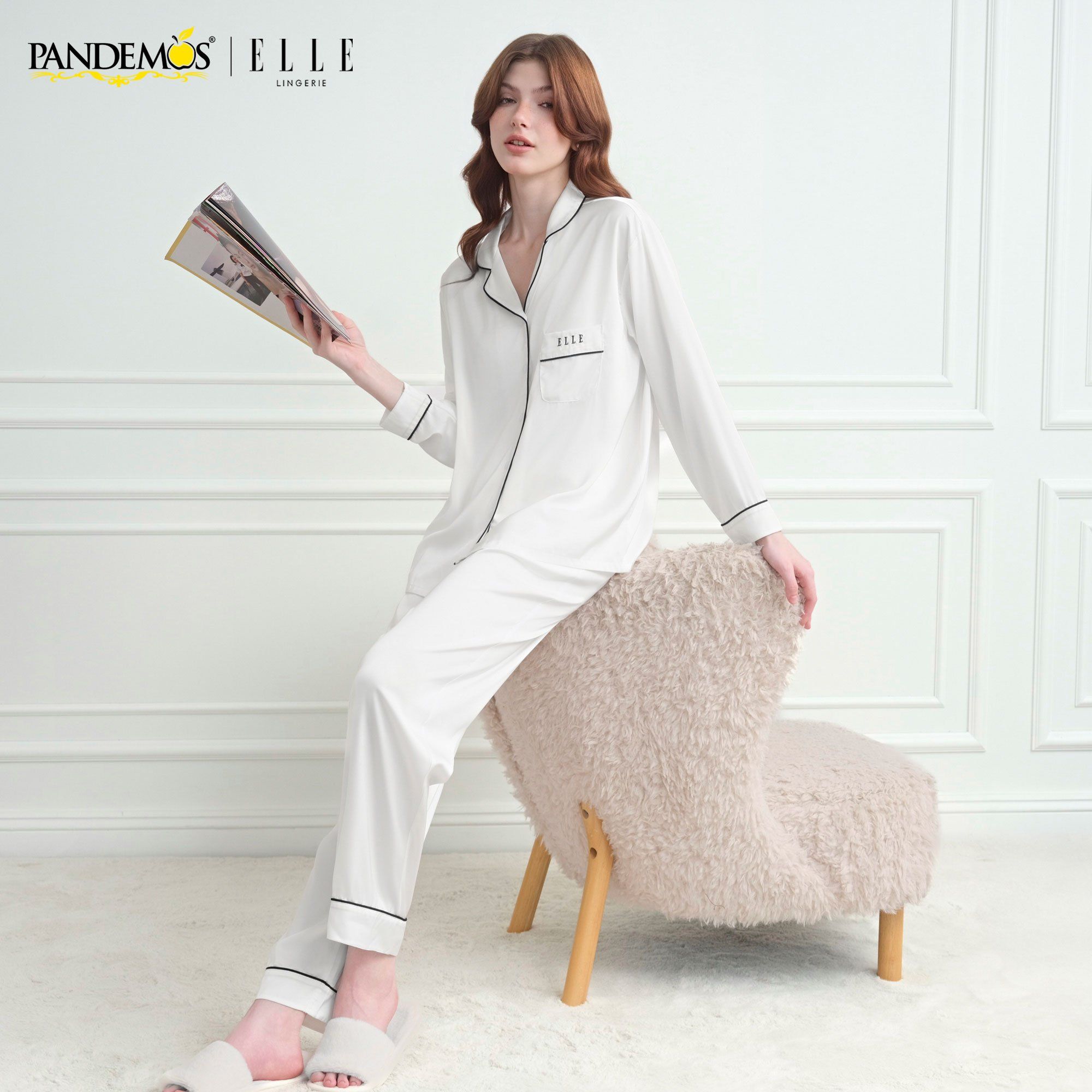 Đồ ngủ lụa Pijama dài tay cao cấp ELLE Pandemos LD2508 