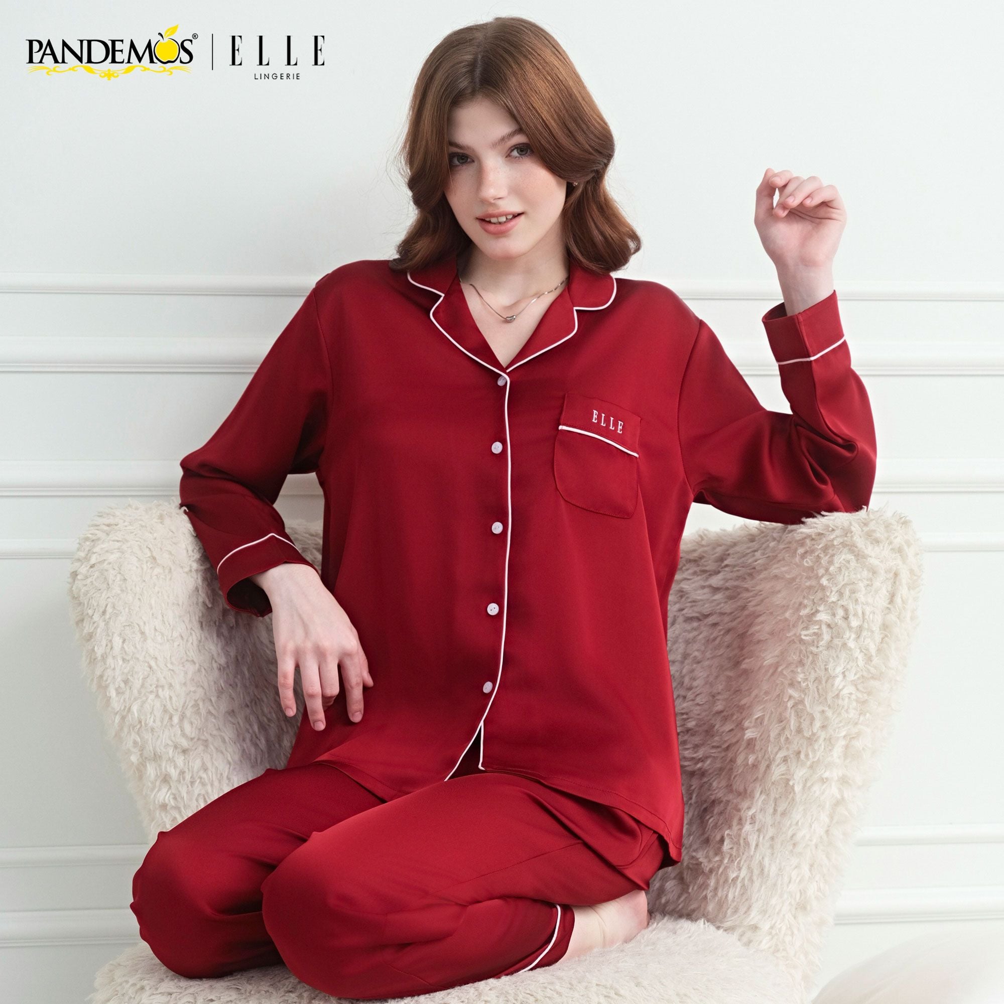  Đồ ngủ lụa Pijama dài tay cao cấp ELLE Pandemos LD2508 