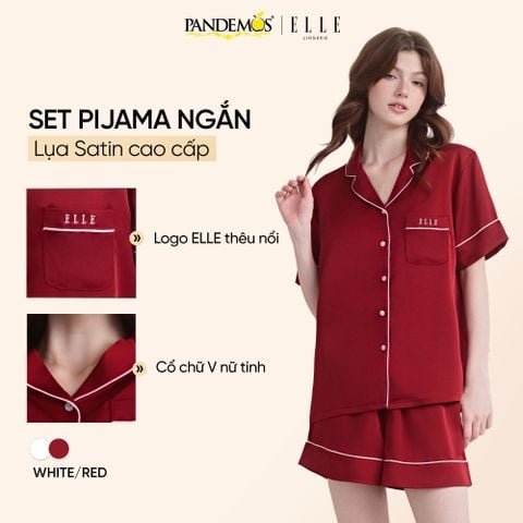  Đồ ngủ nữ tay ngắn ELLE Pandemos lụa trơn cao cấp LD2509 
