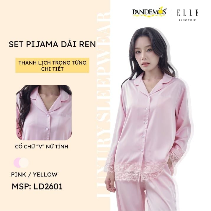  Bộ đồ ngủ nữ ELLE LD2601 phối ren dài tay 