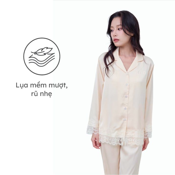  Bộ đồ ngủ nữ ELLE LD2601 phối ren dài tay 