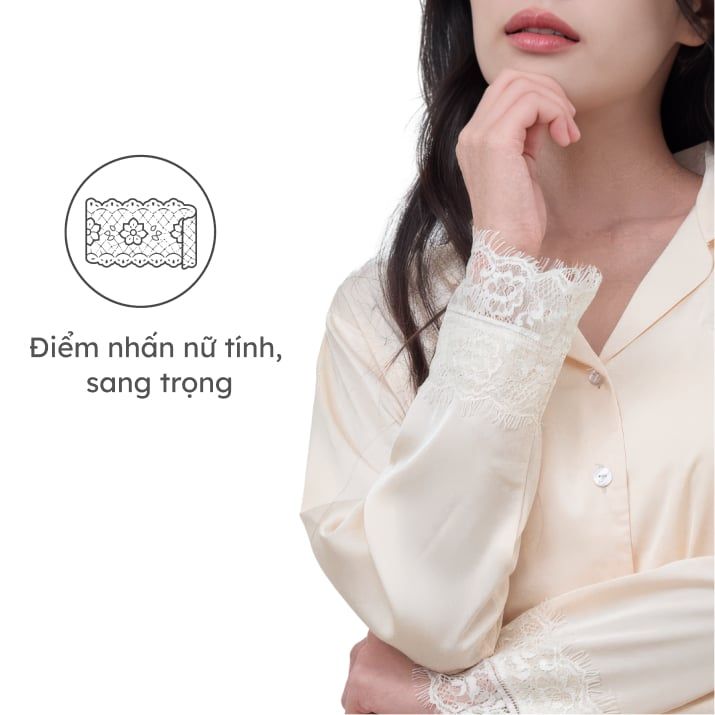  Bộ đồ ngủ nữ ELLE LD2601 phối ren dài tay 
