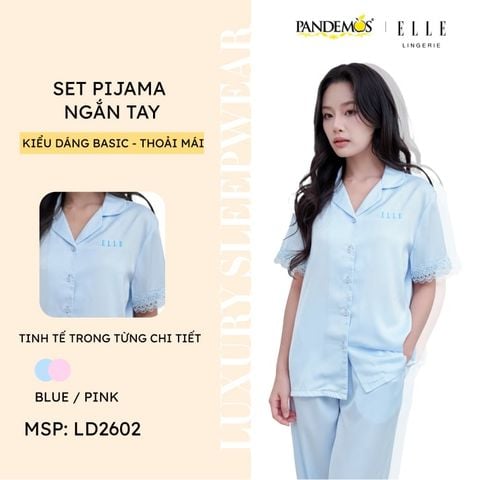  Bộ đồ ngủ nữ ELLE LD2602 tay ngắn phối ren 