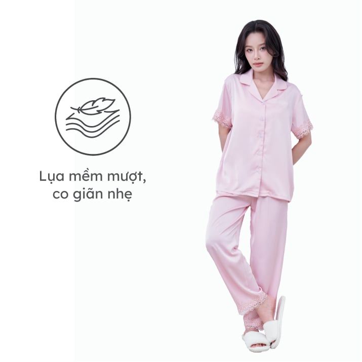 Bộ đồ ngủ nữ ELLE LD2602 tay ngắn phối ren 