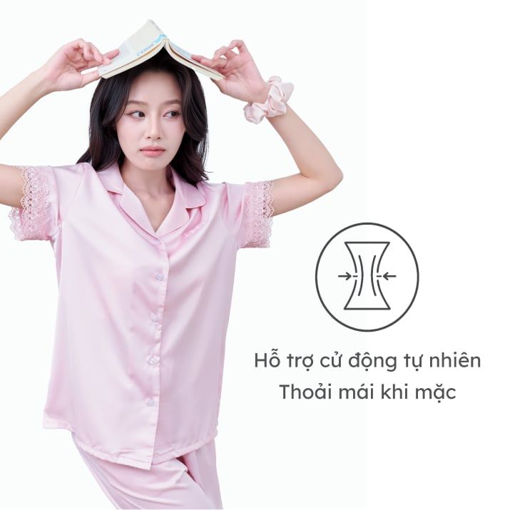 Bộ đồ ngủ nữ ELLE LD2602 tay ngắn phối ren 