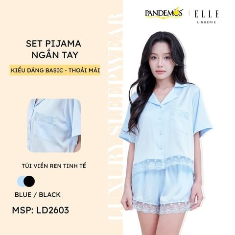  Bộ đồ ngủ nữ ELLE LD2603 tay ngắn quần short phối ren 
