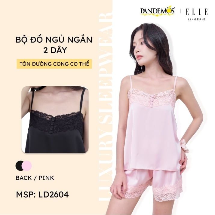  Bộ đồ ngủ nữ ELLE LD2604 hai dây quần short phối ren 