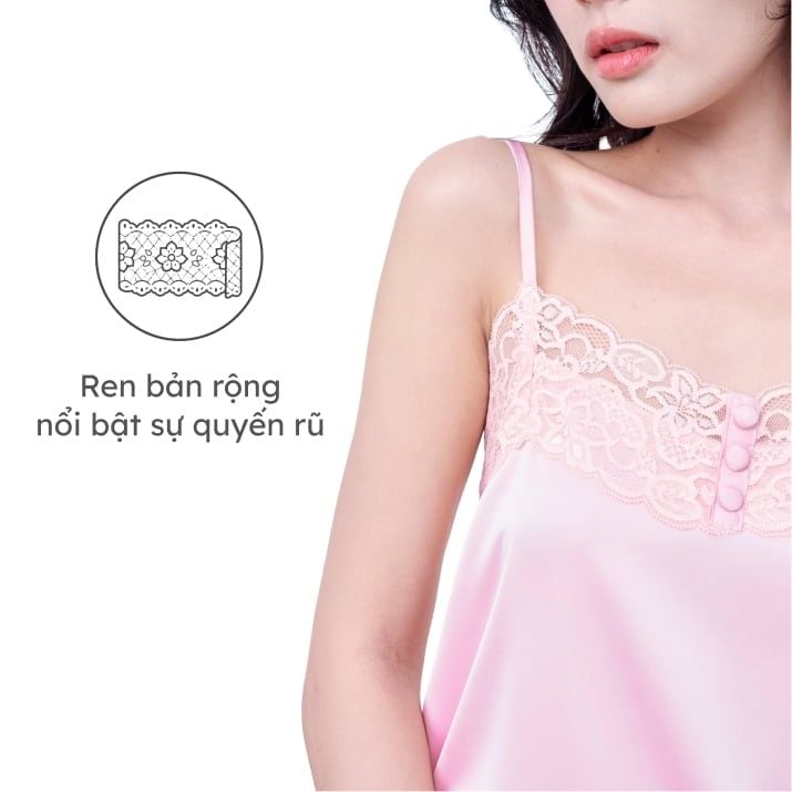 Bộ đồ ngủ nữ ELLE LD2604 hai dây quần short phối ren 