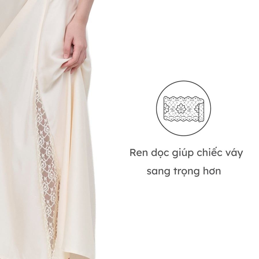  Đầm ngủ nữ ELLE LN2605 hai dây dáng dài phối ren 