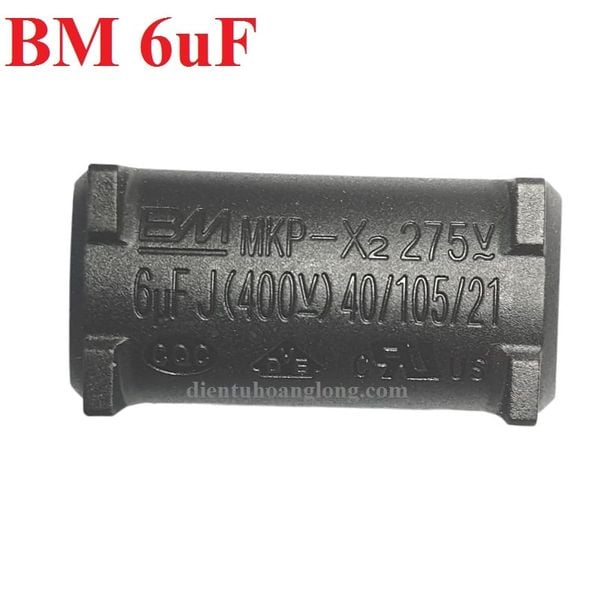  Tụ BM 6uF 275V đen/xanh đứng 