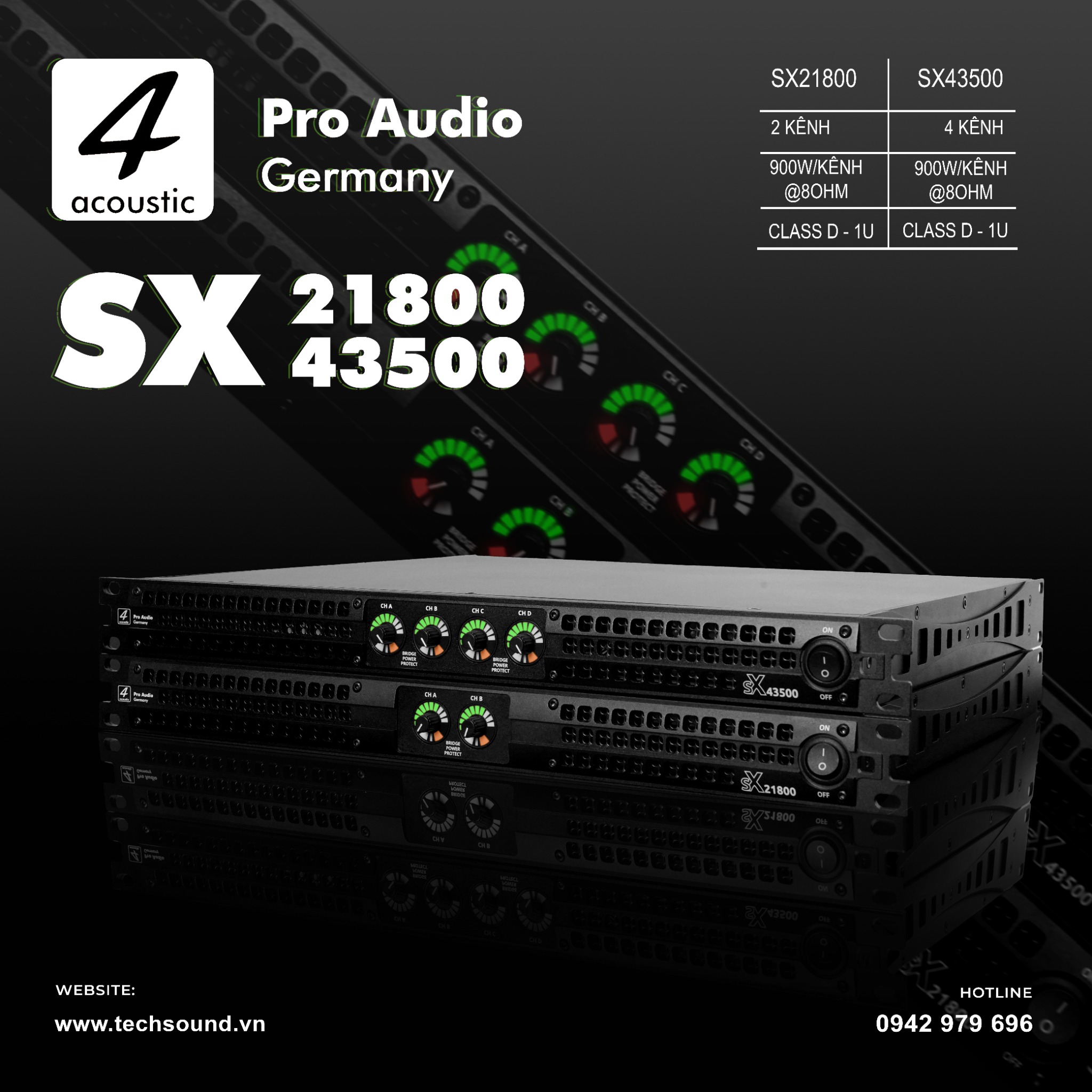 Công suất 1U 4Acoustic SX43500 (4 Kênh 900W)