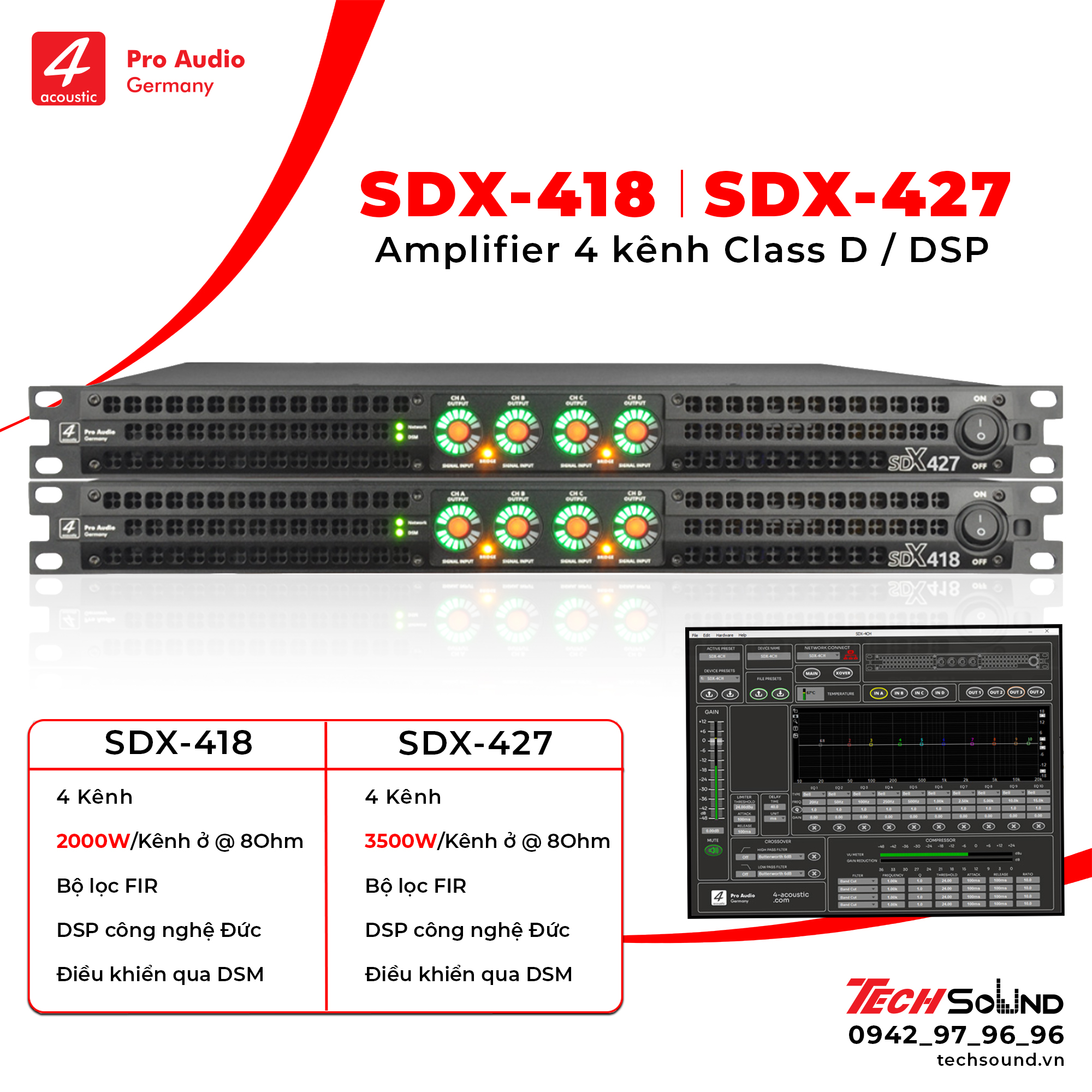 Amplifier 4 kênh DSP 4Acoustic SDX427