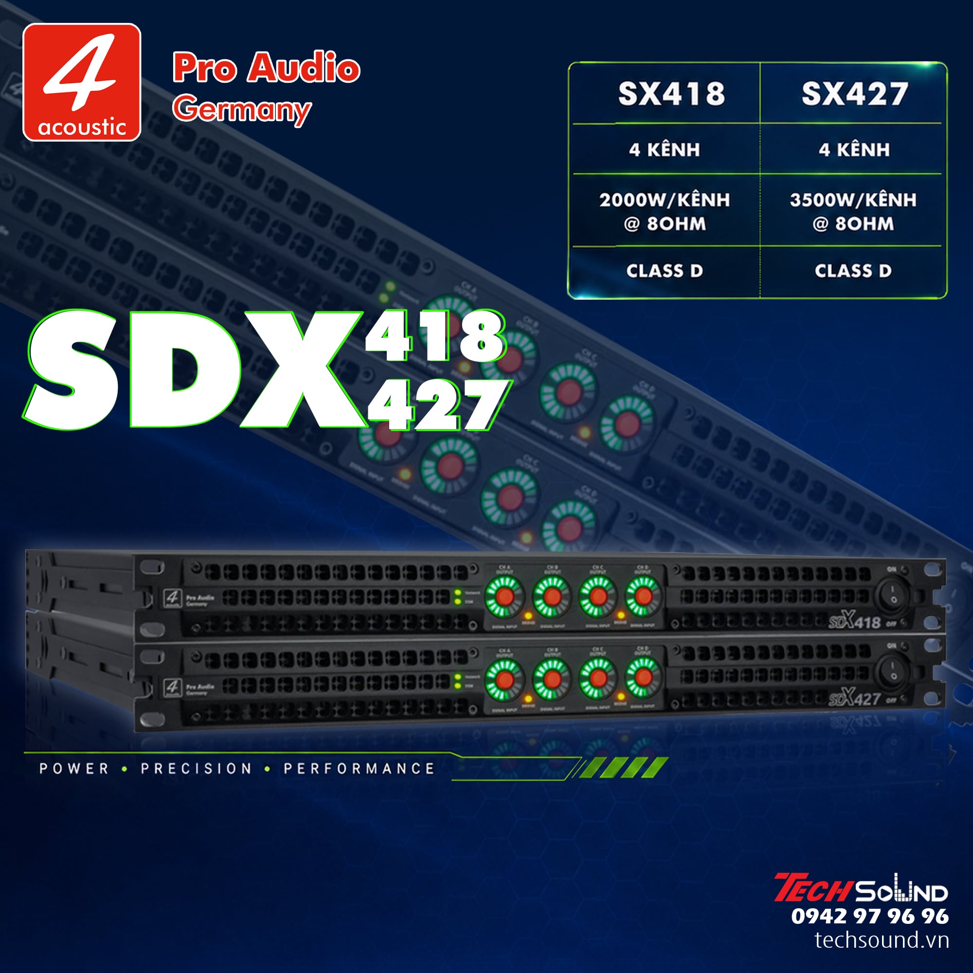 Amplifier 4 kênh DSP 4Acoustic SDX418