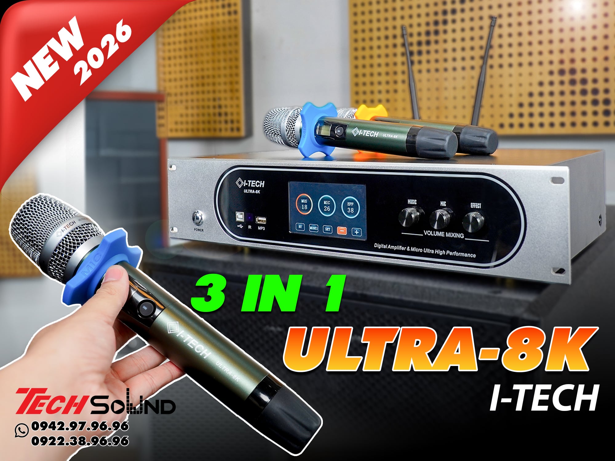 Cục Đẩy 4 Kênh + Vang Số + Micro Itech Ultra 8K