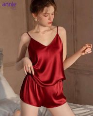 Bộ Đồ Ngủ Nữ Lụa Satin Cổ Tim annie AL 6046 Hai Dây Mặc Nhà Cao Cấp, Mềm Mại Bóng Mịn, Thoáng Mát Sang Trọng
