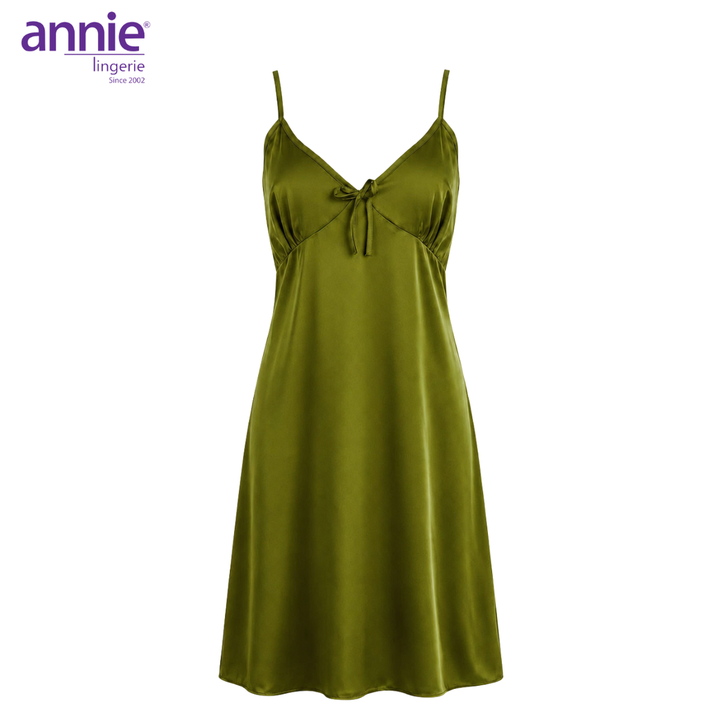 Váy Ngủ Nữ Lụa Satin Hai Dây annie AN 6055 Cổ Tim Cao Cấp, Mềm Mại Bóng Mịn, Thoáng Mát Sang Trọng