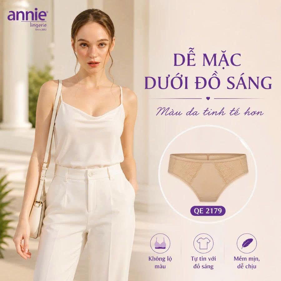 Quần lót nữ cao cấp không viền annie QE 2179 không vết hằn, co giãn 4 chiều, lưng trungmặc thoải mái, thoáng mát cả ngày