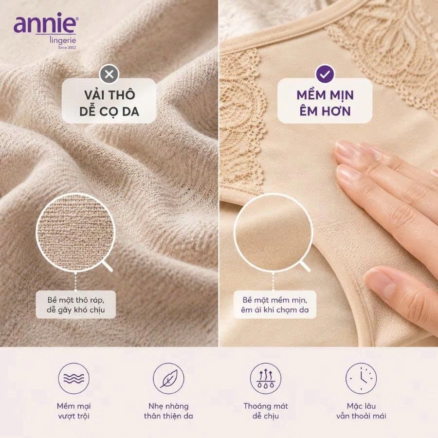 Quần lót nữ cao cấp không viền annie QE 2179 không vết hằn, co giãn 4 chiều, lưng trungmặc thoải mái, thoáng mát cả ngày