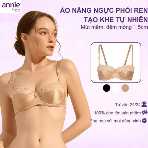 Áo ngực cúp ngang mút mỏng siêu nhẹ annie BRA8150 phối ren, có chỗ lắp thêm mút nâng ngực gợi cảm, ôm ngực không hở ngực