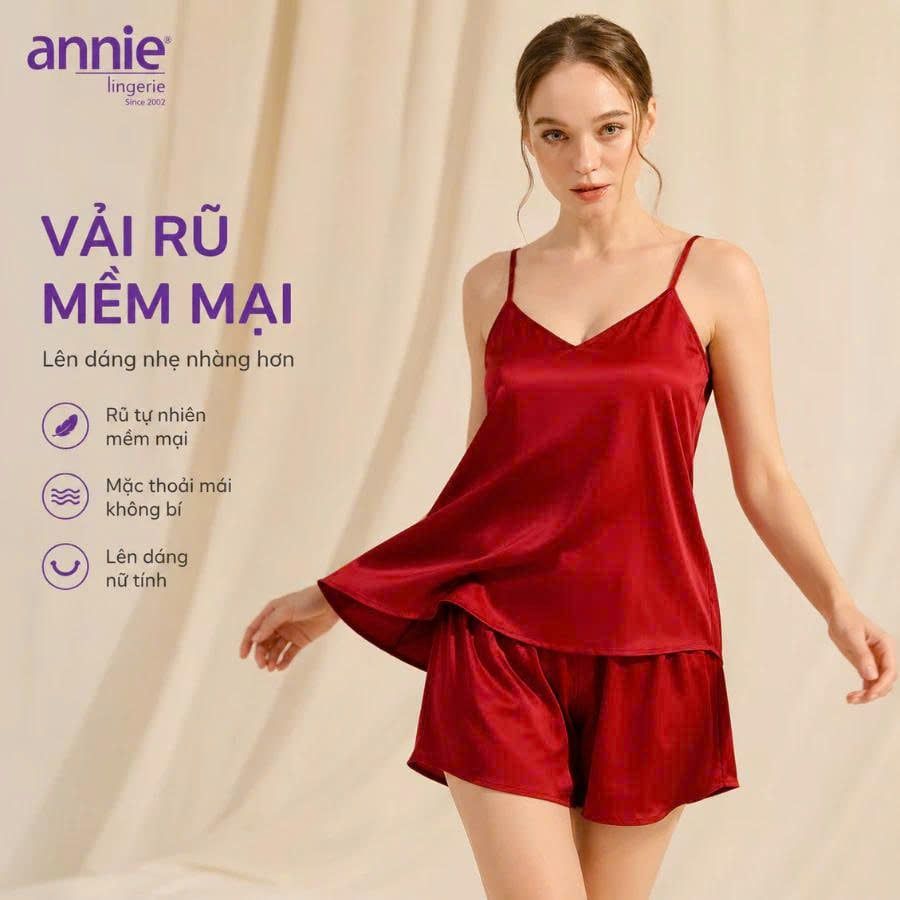 Bộ Đồ Ngủ Nữ Lụa Satin Cổ Tim annie AL 6046 Hai Dây Mặc Nhà Cao Cấp, Mềm Mại Bóng Mịn, Thoáng Mát Sang Trọng